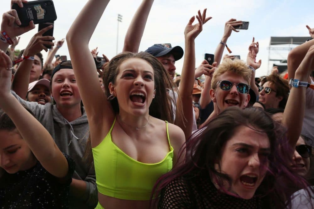 Crowds cheer for Denzel Curry on Saturday at Boston Calling. (Hadley Green for WBUR)