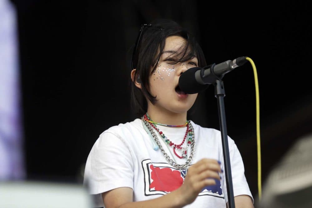 Superorganism takes the stage on Saturday at Boston Calling. (Hadley Green for WBUR)
