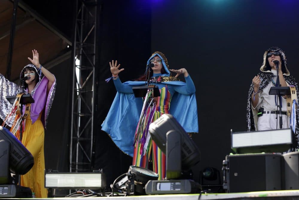 Superorganism performs on Saturday at Boston Calling. (Hadley Green for WBUR)