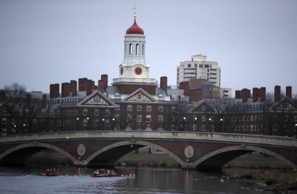 Rowers paddle down the Charles River near the campus of Harvard University in Cambridge, Mass. in March of 2017. (Charles Krupa/AP)