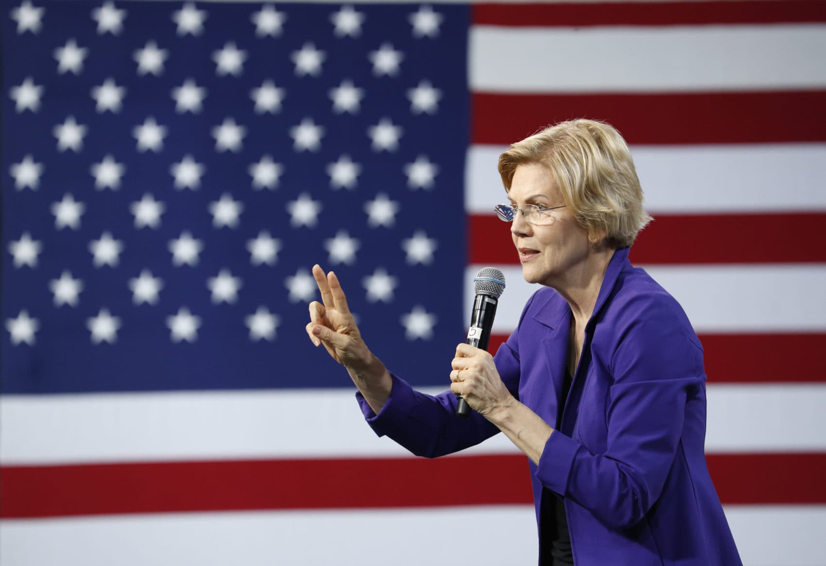 Sen. Elizabeth Warren, D-Mass., speaks at a Service Employees International Union forum on labor issues, Saturday, April 27, 2019, in Las Vegas. (John Locher/AP)