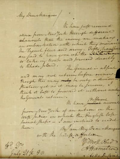 A 1780 letter from Alexander Hamilton that was stolen decades ago. (U.S. Attorney's Office via AP)