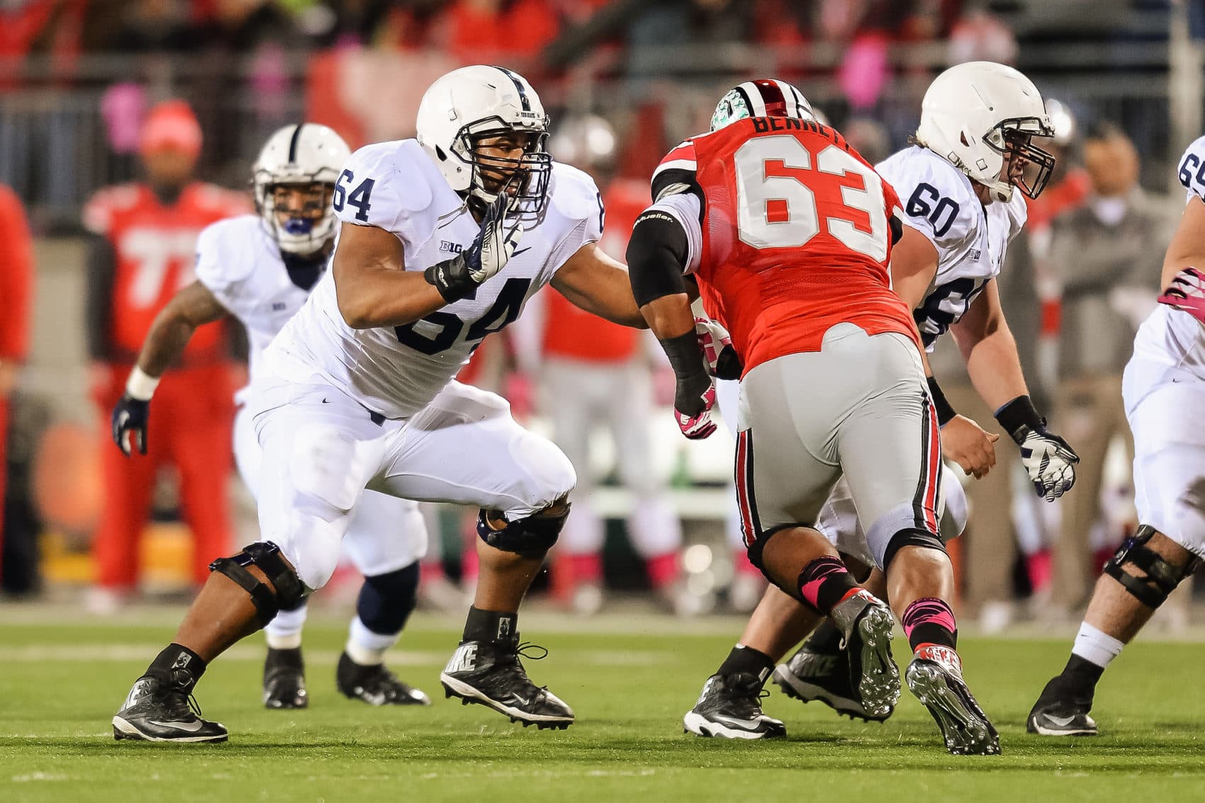 John Urschel (64) playing for Penn State in 2013. (Jamie Sabau/Getty Images)