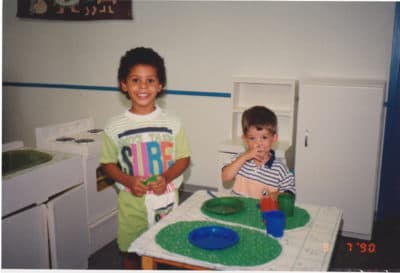 Ryan Reaves and Darcy Oake playing together as children. (Courtesy Scott Oake)