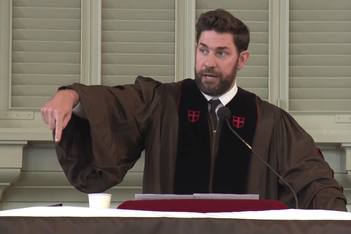 Actor John Krasinski delivers Brown University's baccalaureate address at the 2019 commencement ceremony. (Screenshot via YouTube/Brown University)