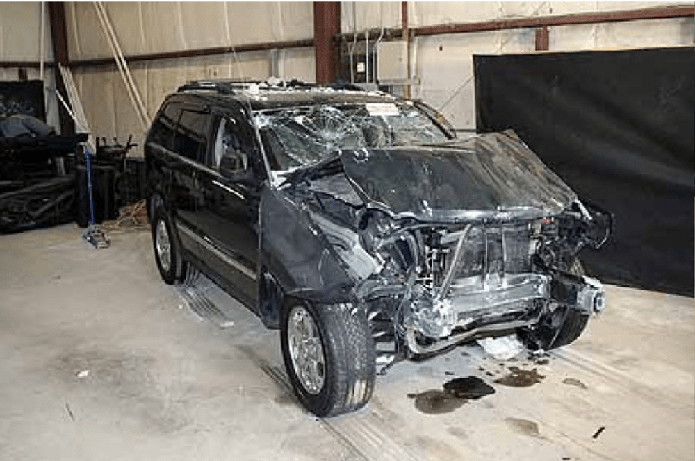 The 2006 Jeep Grand Cherokee that crashed into people at the Lynnway Auto Auction in Billerica in 2007 (Courtesy Middesex County District Attorney's Office)