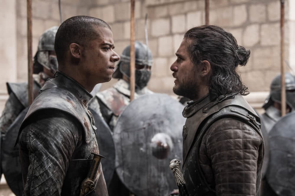 Jacob Anderson and Kit Harington in "Game of Thrones." (Helen Sloan/HBO).