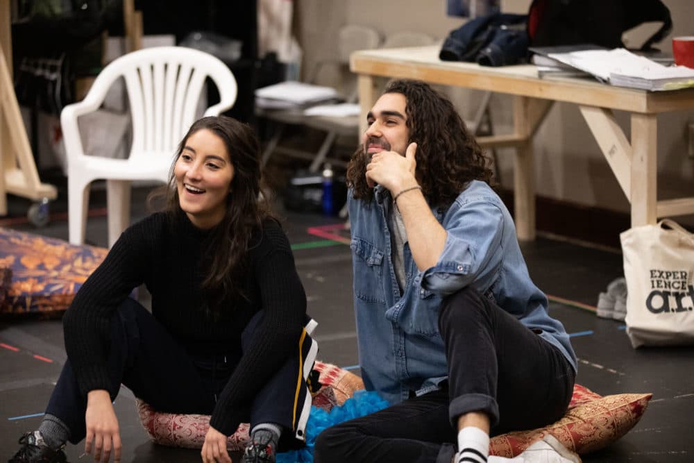 Parisa Shahmir and Sharif Afifi in rehearsal for &quot;We Live in Cairo.&quot; (Courtesy Evgenia Eliseeva and American Repertory Theater)