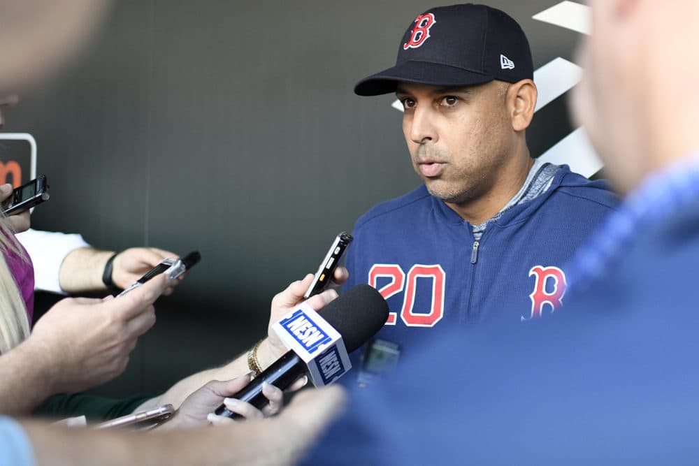 Boston Red Sox manager Alex Cora talks to reporters before a baseball game against the Baltimore Orioles on May 6 in Baltimore. (Nick Wass/AP)