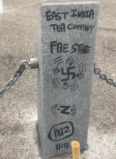 Graffiti found at the Vietnam Veterans monument at UMass Boston (Courtesy of Mass. State Police)