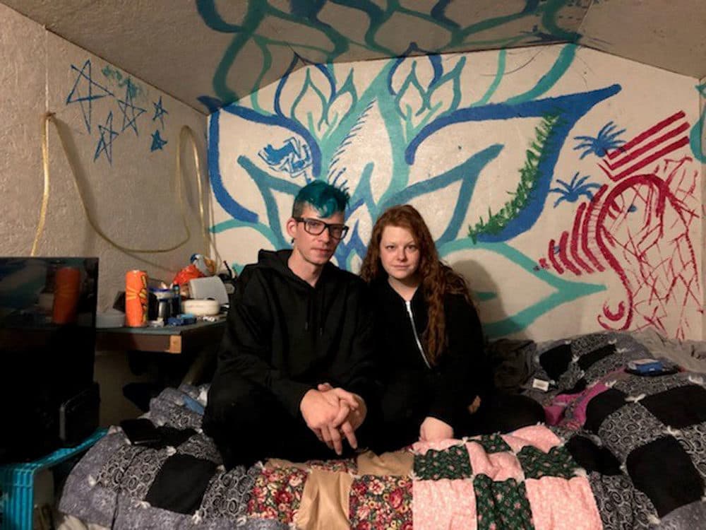 Hattie Rhodes, 39, and Andrew Constantino, 44, got priced out of their studio apartment in Seattle while they were both working. (Credit Alison Bruzek)