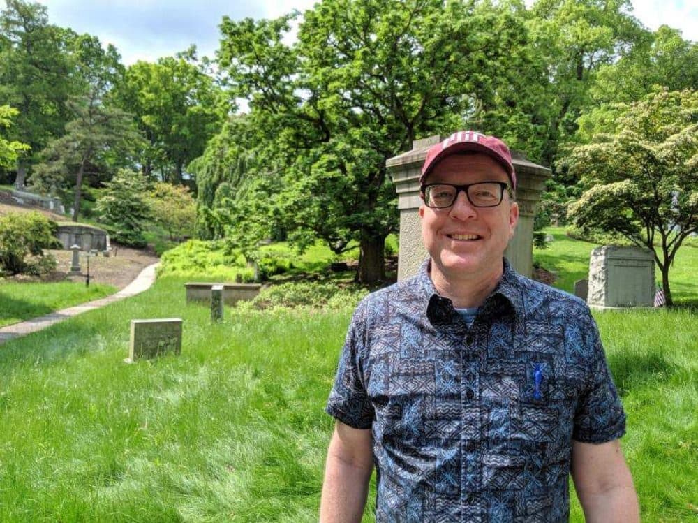 Patrick Gabridge, former Artist-In-Residence at Mount Auburn Cemetery, and producing artistic director for Plays in Place, a theater company that focuses on site-specific productions. (Zoe Mitchell/WBUR)
