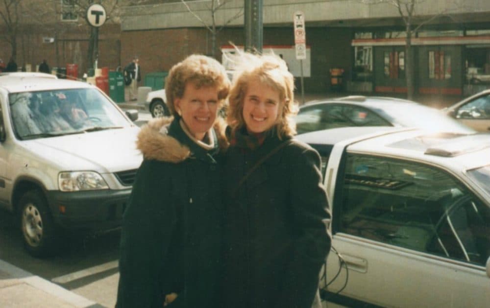 The author and her mother in Davis Square in 2002. (Courtesy)