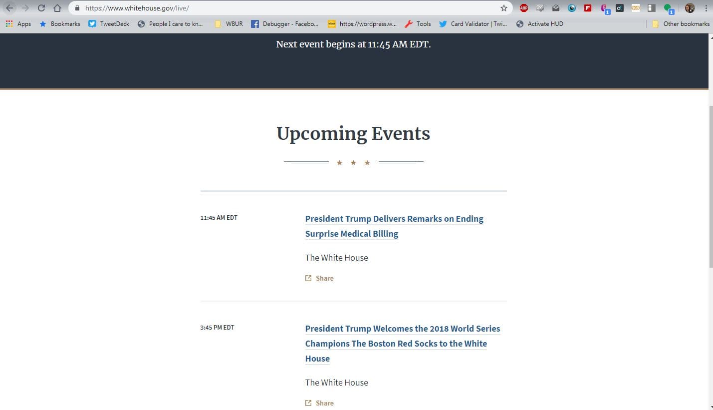 A screenshot of the White House's website, showing an incorrect spelling of &quot;Red Sox.&quot;