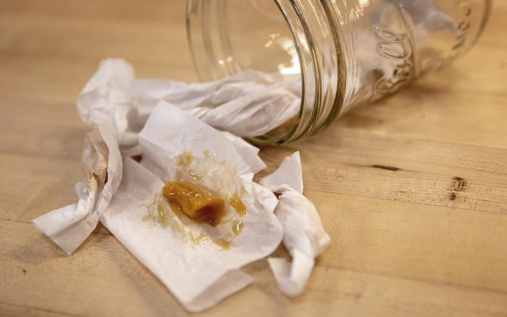 An experimental honey toffee created by Nate Phinisee. (Robin Lubbock/WBUR)