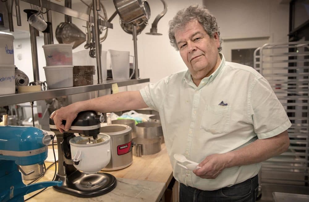 Gus Rancatore, one of the founders of Toscanini’s, at the store’s kitchen in Kendall Square. (Robin Lubbock/WBUR)