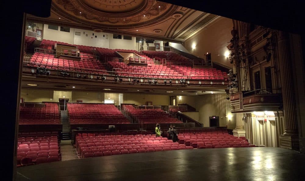 The view from the stage out across the 1,400 seats of The Strand Theatre. (Robin Lubbock/WBUR)