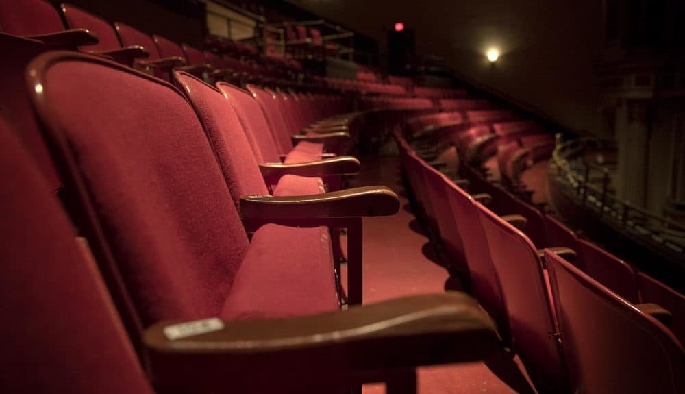 A row of balcony seats at The Strand Theatre in Uphams Corner. (Robin Lubbock/WBUR)