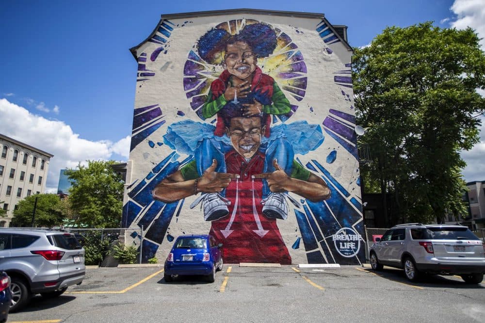 The completed mural, as seen on June 14, 2019. (Jesse Costa/WBUR)