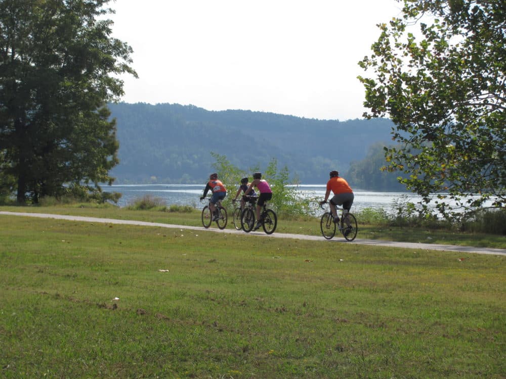 Cyclists ride along the Arkansas River Trail. (Courtesy of the Arkansas River Trail)