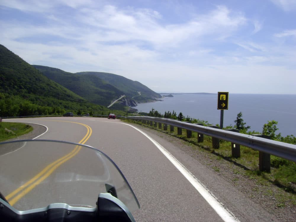 A view of the road along the eastern edge of Cape Breton Island during a 1,555-mile motorcycle tour along the Cabot Trail in Cape Breton, Nova Scotia. (Glenn Adams/AP)