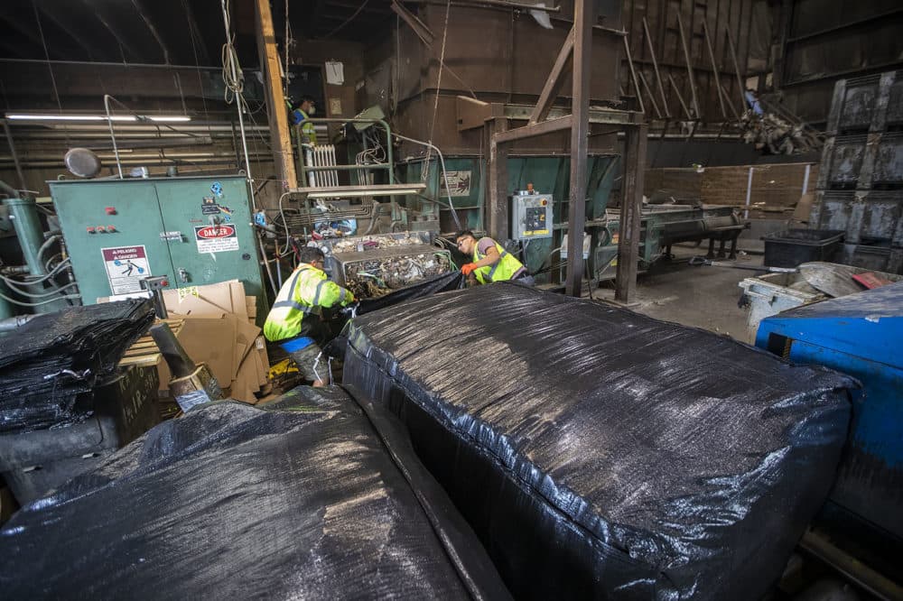 The baling station in the rear of the warehouse at E.L. Harvey &amp; Sons (Jesse Costa/WBUR)