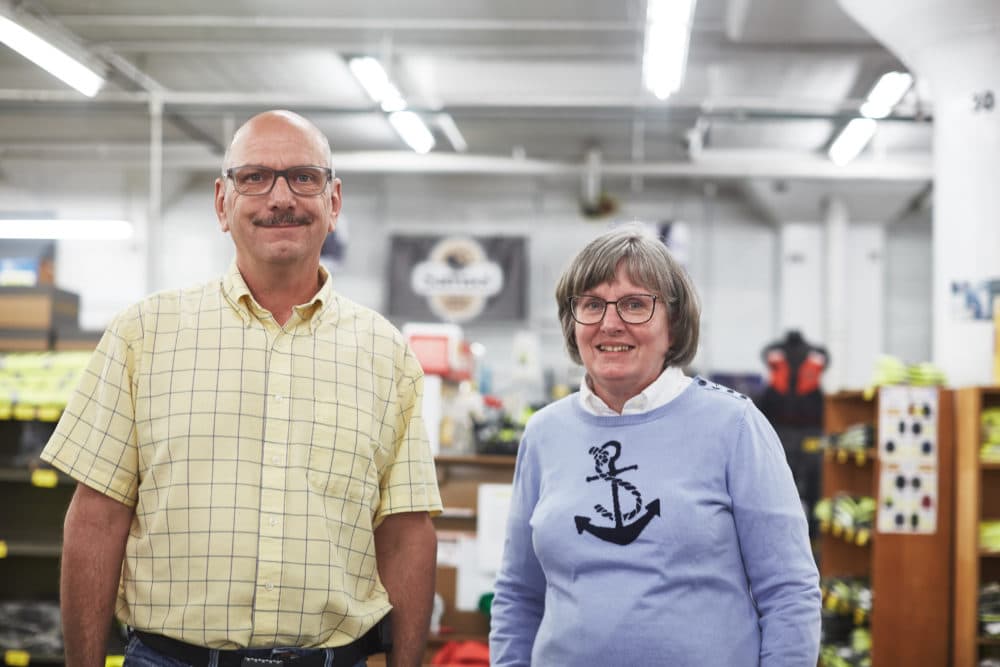 Mike Samsel and Kathy Petrick run Samsel Supply Co. in the Flats development in Cleveland. Their father, Frank Samsel, began the company in 1958, and played a key role in the Cuyahoga River's revival. (Paul Sobota for Here &amp; Now)