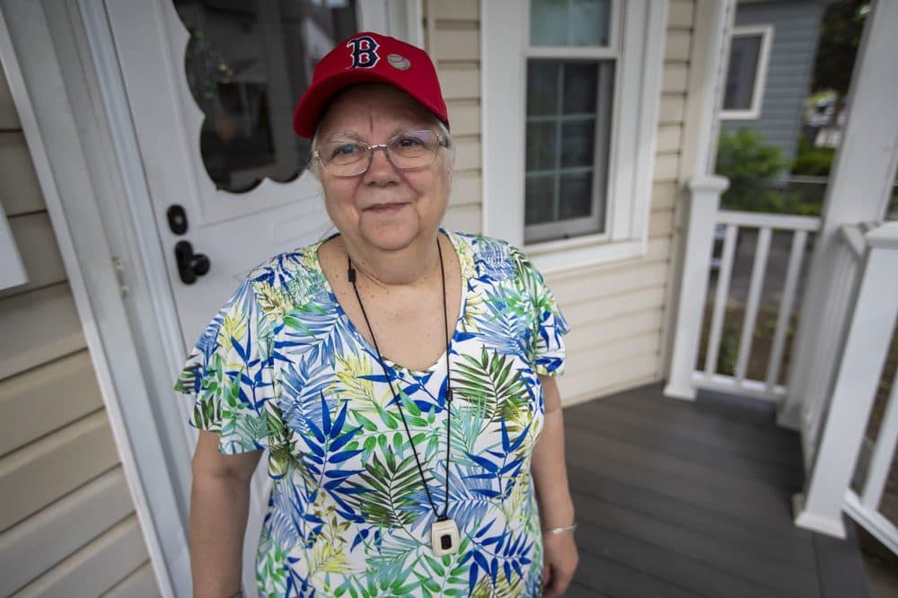 Rhoton at her Everett home (Jesse Costa/WBUR)