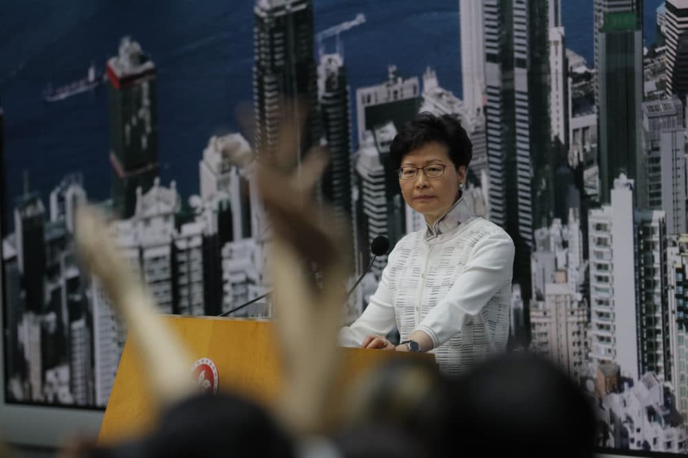 Hong Kong's Chief Executive Carrie Lam takes questions at a press conference, Saturday, June 15, 2019, in Hong Kong. (Kin Cheung/AP)