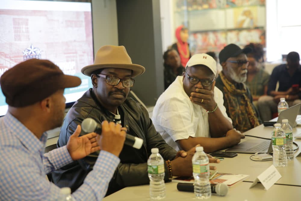 Marc Perry, Fred &quot;Fab 5 Freddy&quot; Brathwaite, Pablo D. Herrera Veitia and Ben Caldwell at an event titled &quot;Celebrating Afro-Cuba Rap.&quot; (Courtesy Harvard) 