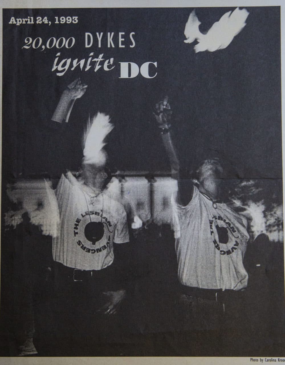 Two Lesbian Avenger members fire-eating at the Washington D.C. march in 1993. (Courtesy The History Project)