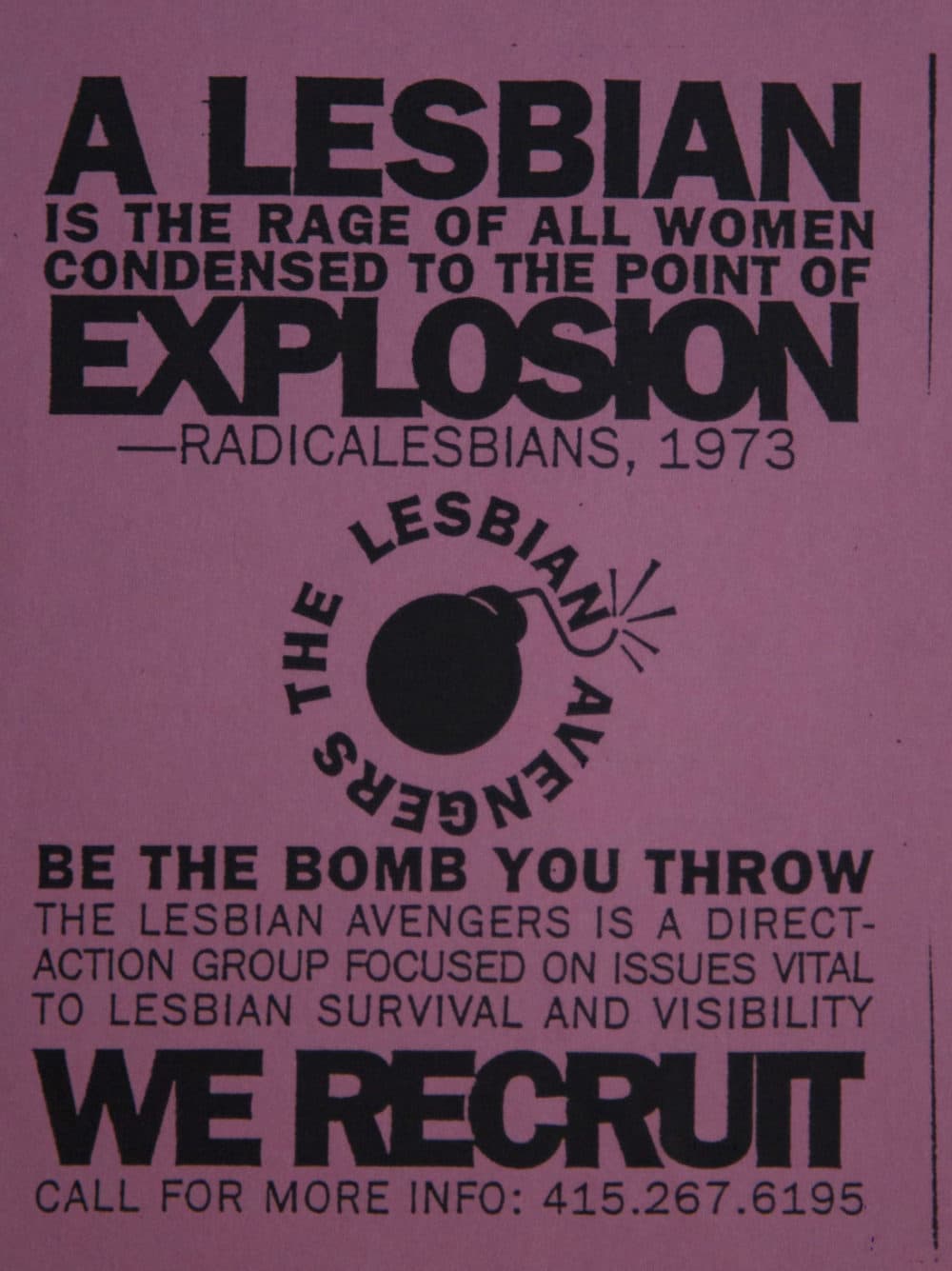 This flyer, featuring a bomb, was used to recruit new members to the Lesbian Avengers. (Courtesy The History Project)