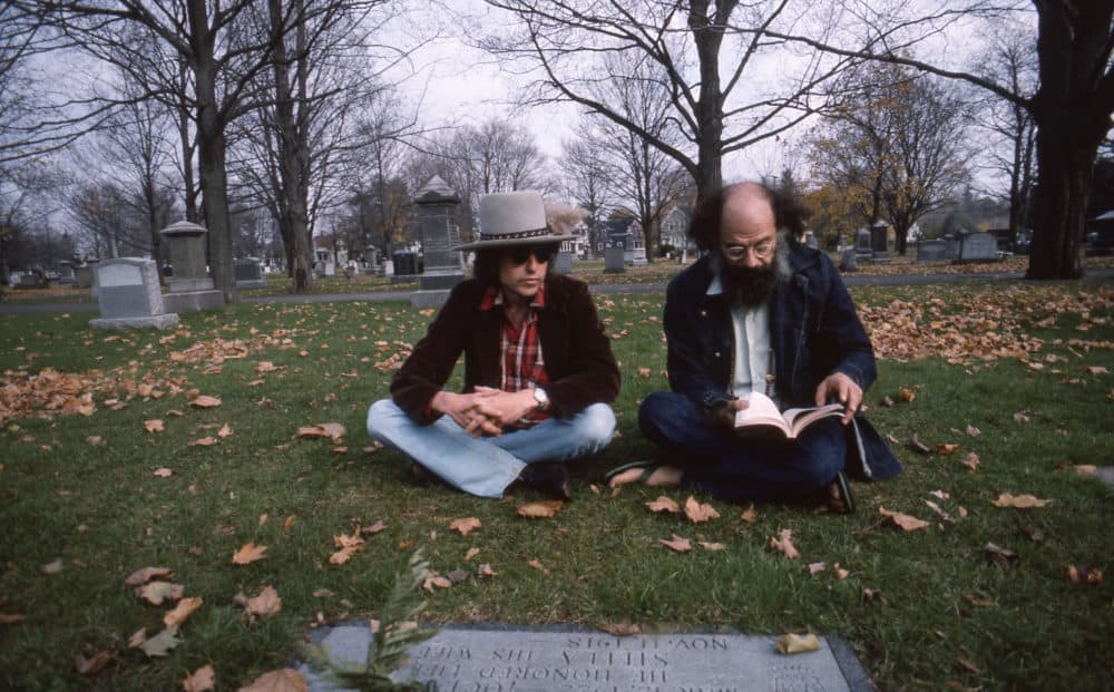 Bob Dylan and Allen Ginsberg at the grave of Jack Kerouac in &quot;Rolling Thunder Review: A Bob Dylan Story by Martin Scorsese.&quot; (Courtesy Netflix)