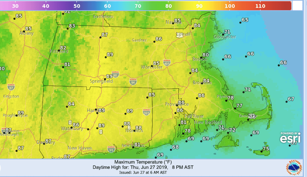 Temperatures for Thursday.
