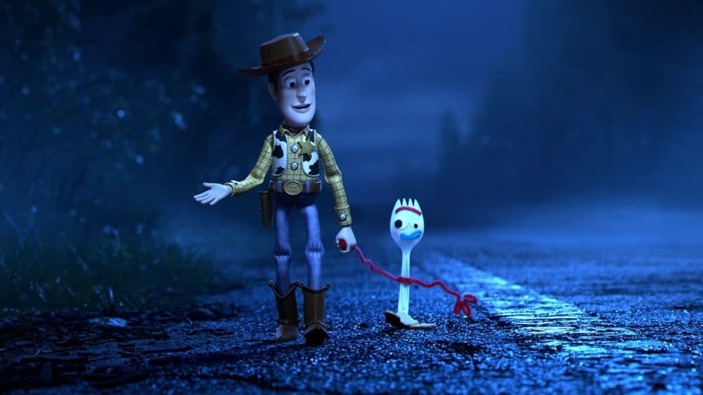 Woody (voiced by Tom Hanks) with new toy Forky (voiced by Tony Hale) in &quot;Toy Story 4.&quot; (Courtesy Disney/Pixar)