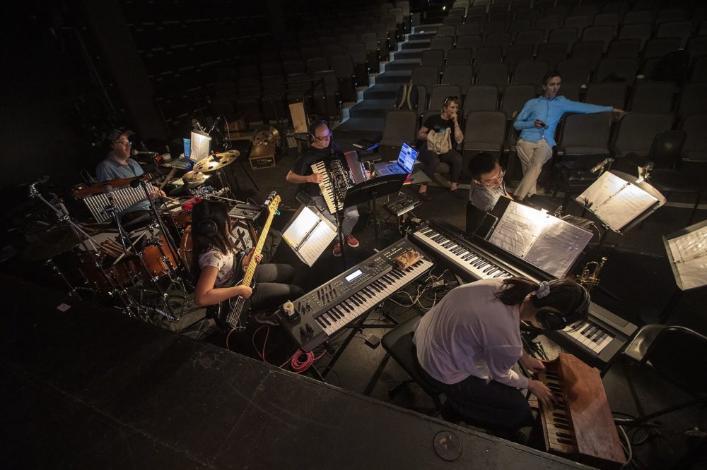 The musicians are assembled to rehearse the score. (Jesse Costa/WBUR)