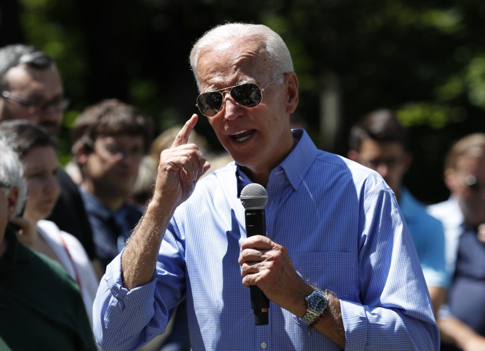 Former Vice President and Democratic presidential candidate Joe Biden, speaks at a house party campaign stop on July 13 in Atkinson, N.H. (Robert F. Bukaty/AP)