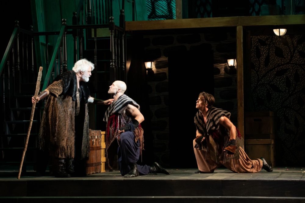 Tom Gleadow as Belarius, Jonathan Higginbotham as Guiderius and Michael Underhill as Arviragus in Commonwealth Shakespeare Company's &quot;Cymbeline.&quot; (Courtesy Evgenia Eliseeva)