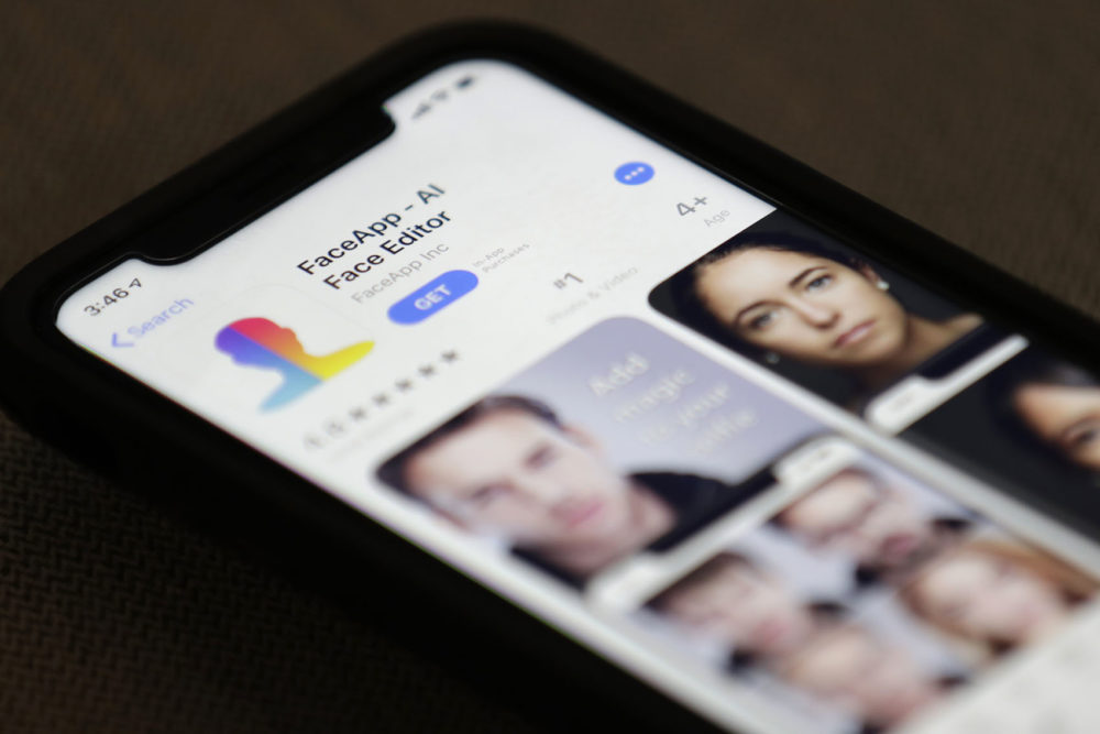 FaceApp is displayed on an iPhone Wednesday, July 17, 2019, in New York. The popular app is under fire for privacy concerns. (Jenny Kane/AP)