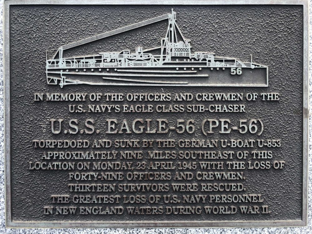 A plaque at Fort Williams Park at Cape Elizabeth, Maine, remembers those killed when the USS Eagle PE-56 was sunk. (David Sharp/AP)