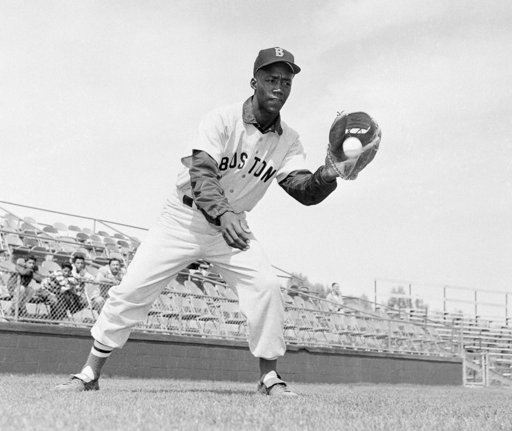 Elijah "Pumpsie" Green, of the Boston Red Sox, shown in action during spring training in April, 1959. (Harold Filan/AP)