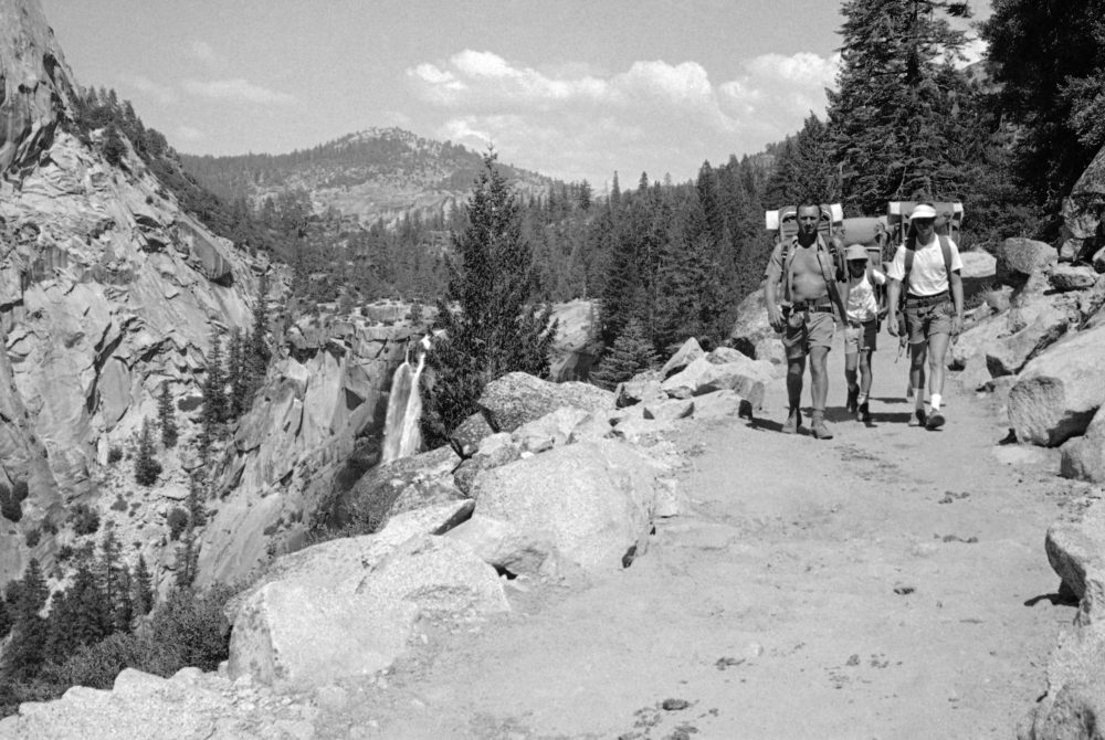 Yosemite National Park is still beautiful but hardly untrodden these days: the John Muir trail, for example, near the Nevada Falls, left, on Sept. 6, 1972. (William Straeter/AP)