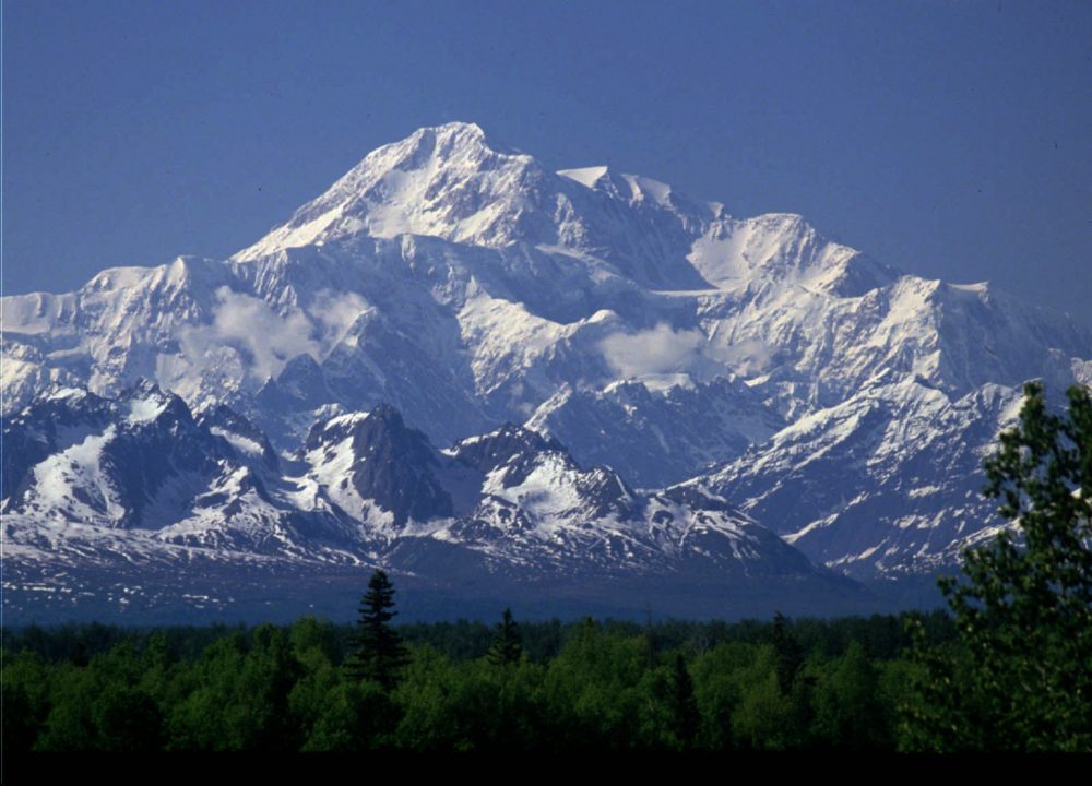 Denali rises above the horizon in this undated file photo as seen from Talkeetna, Alaska, where climbers board small planes bound for the Kahiltna Glacier. (Al Grillo/AP)