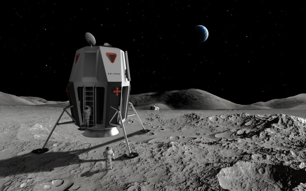 Draper, a nonprofit engineering firm headquartered in Cambridge, is participating in NASA's mission to advance human lunar landers. Pictured is an artist's illustration of the lunar lander Artemis, a crewed lander concept developed by Draper. (Courtesy of Draper)