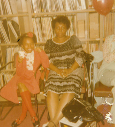 Darlene Jackson (left) and her mother at WBEZ in 1978. Jackson had won 2nd place in a radio writing competition. (Courtesy Darlene Jackson) 