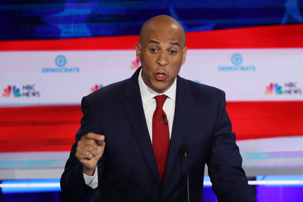 Sen. Cory Booker, D-N.J., speaks during the first night of the Democratic presidential debate on June 26, 2019 in Miami, Fla. (Joe Raedle/Getty Images)