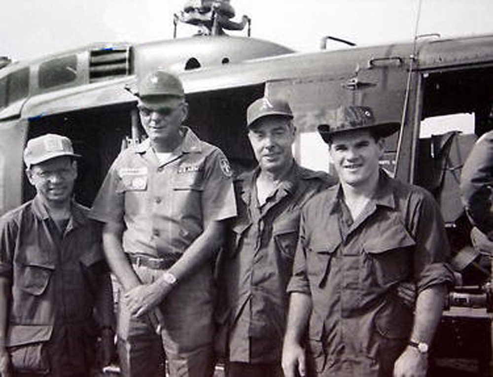 From right to left: Pete Rose, Joe DiMaggio, Gen. William O. Desobry and Bob Fishel. (Courtesy Steven KeyMan of KeyMan Collectibles)