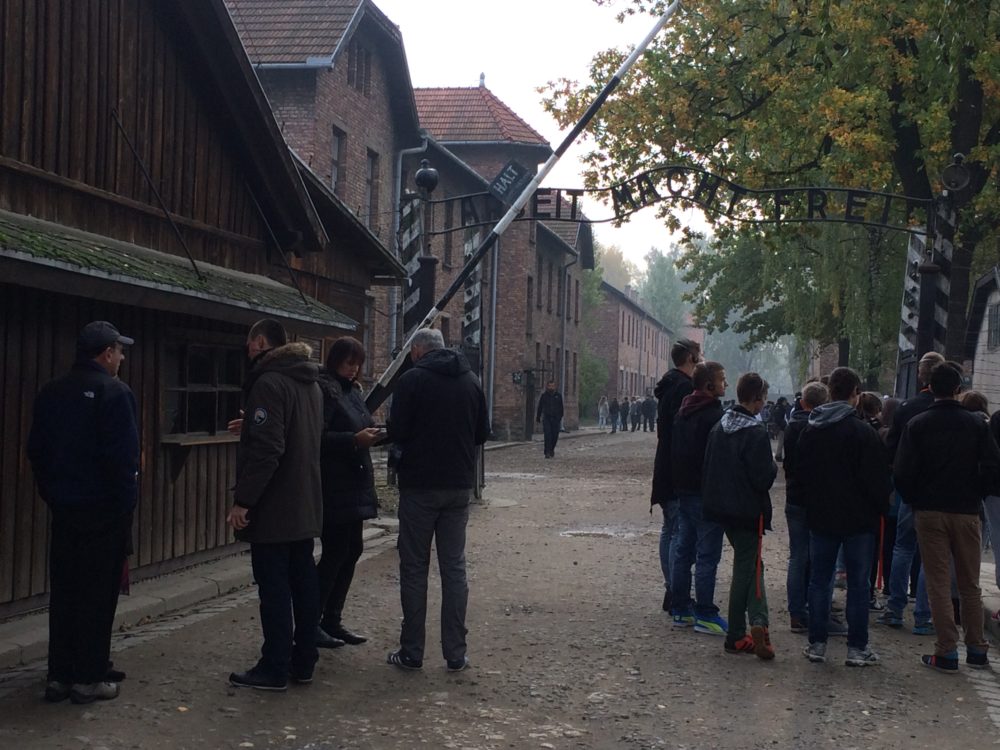 The infamous “Arbeit Macht Frei” gates at Auschwitz. (Shira Springer/WBUR)