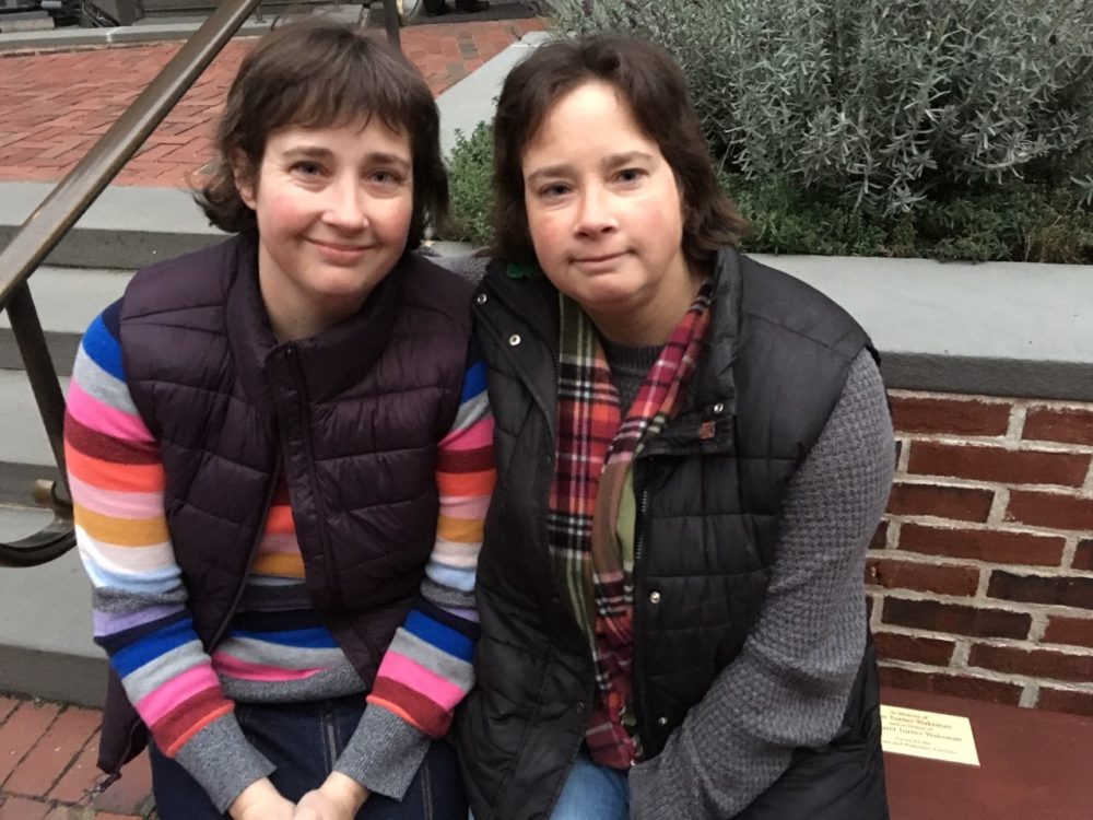Jen, left, and Mel Turner sit on a bench at the Paul Revere House in Boston. The bench was dedicated in remembrance of Jen's daughter, Irene, who died at 4 months old, and of 4-year-old Margaret, Irene's twin sister. (Courtesy of Jen Turner)