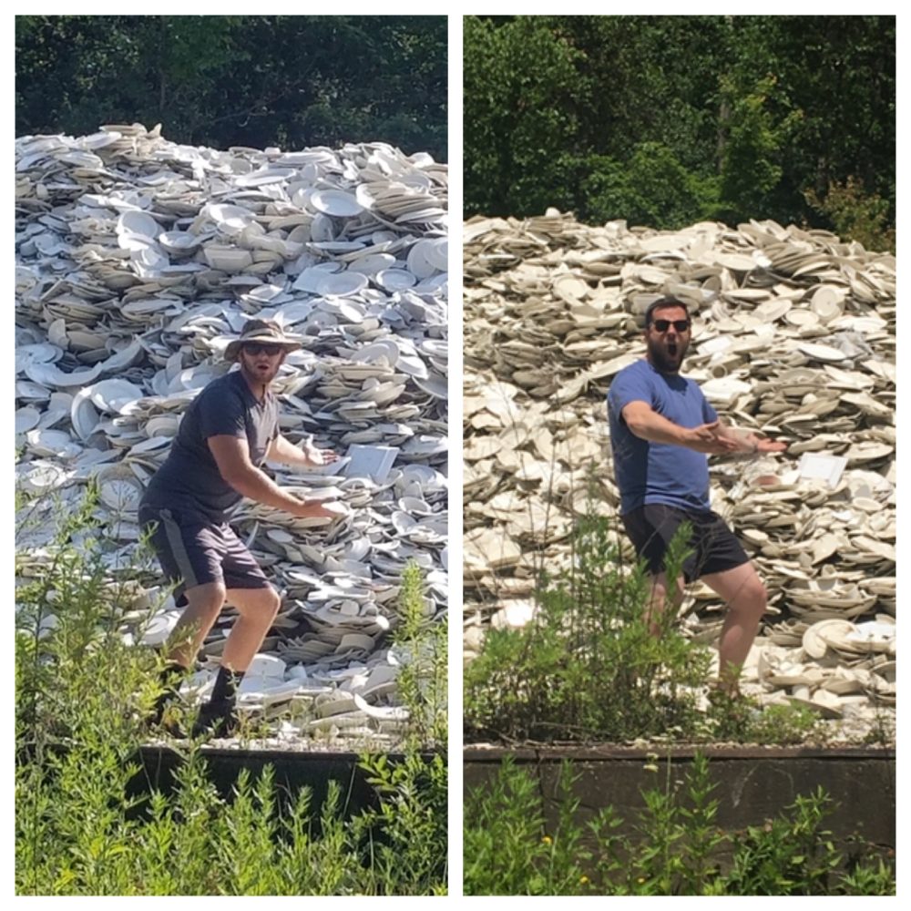 Matt (left), the Redditor who originally found the pile, and Ben (right), doing his best to recreate the magic (Amory Sivertson/WBUR)